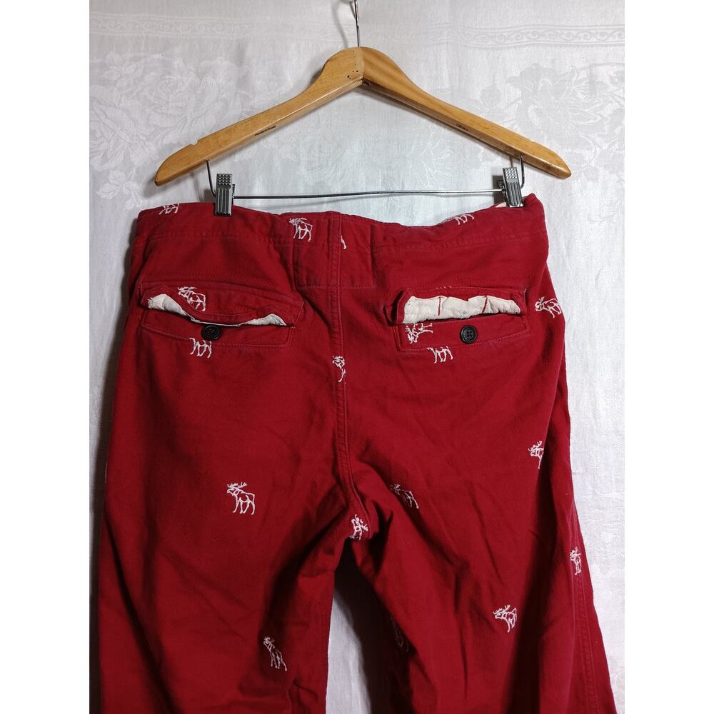 Abercrombie Fitch Vintage Pants Small Red AOP Embroidered Moose Wide Leg Lounge - Picture 13 of 16